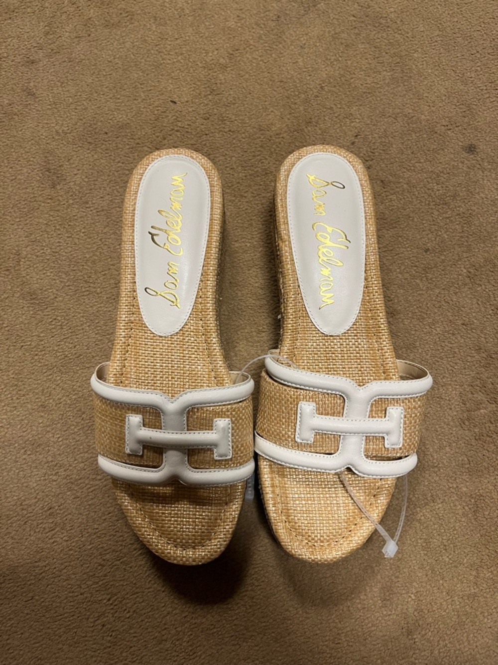 Sam Edelman Natural Woven Slides with White Trim